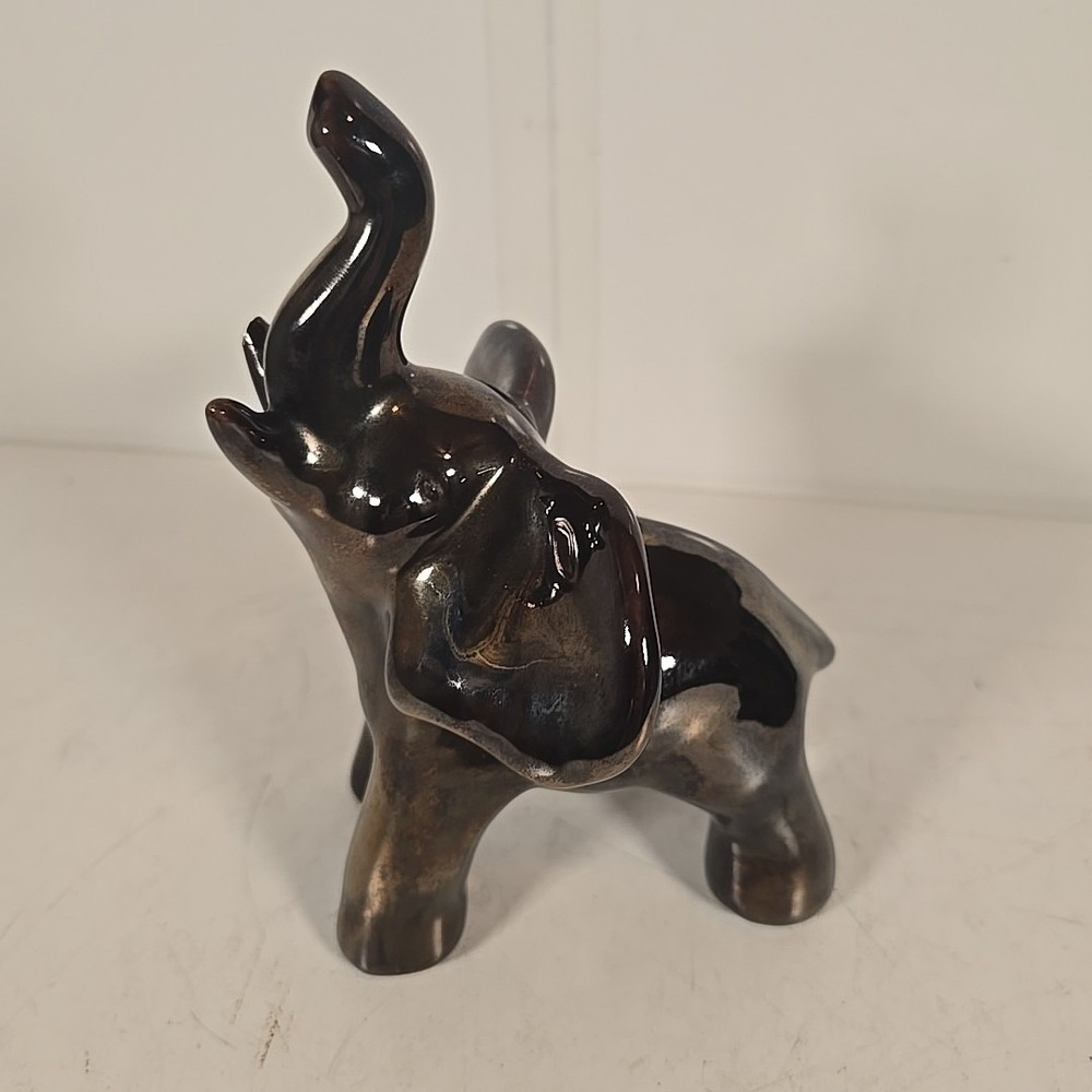 Vintage Ceramic Elephant‎ Figurine Trunk Up Good Luck 5"Lx3"Wx7.5"T
